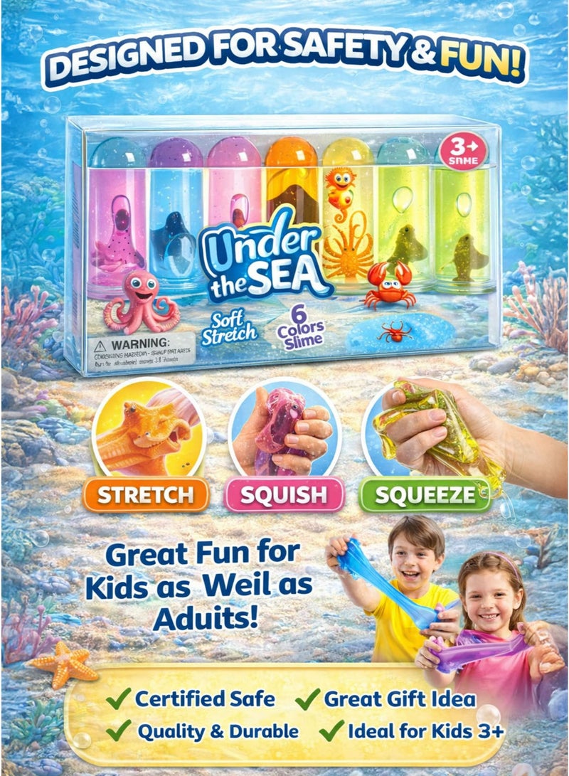 GreaTeam Under The Sea Ocean Series Slime Set for Kids Soft Stretch Transparent Slime 6 Short Test Tube Jar Slimes Marine Sea Animal Toy Inside Every Jar (Sea Lion, Octopus, Stingray, Dolphin, Orca/Whale, Manta Ray) Squish Squeeze Sensory Gooey Crystal Slime Fidget Anti-Stress Sensory Play Imaginative Play, Fine Motor Skills, Hand-Eye Coordination Baby Educational Learning Gift for Ramadan Birthday Giveaway Party Bag Filler School Reward - Image 5